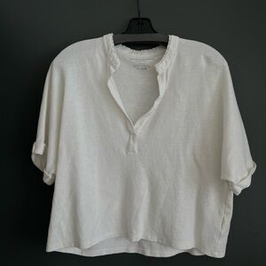Majestic Filatures 100% Linen White V-Neck Boxy Top